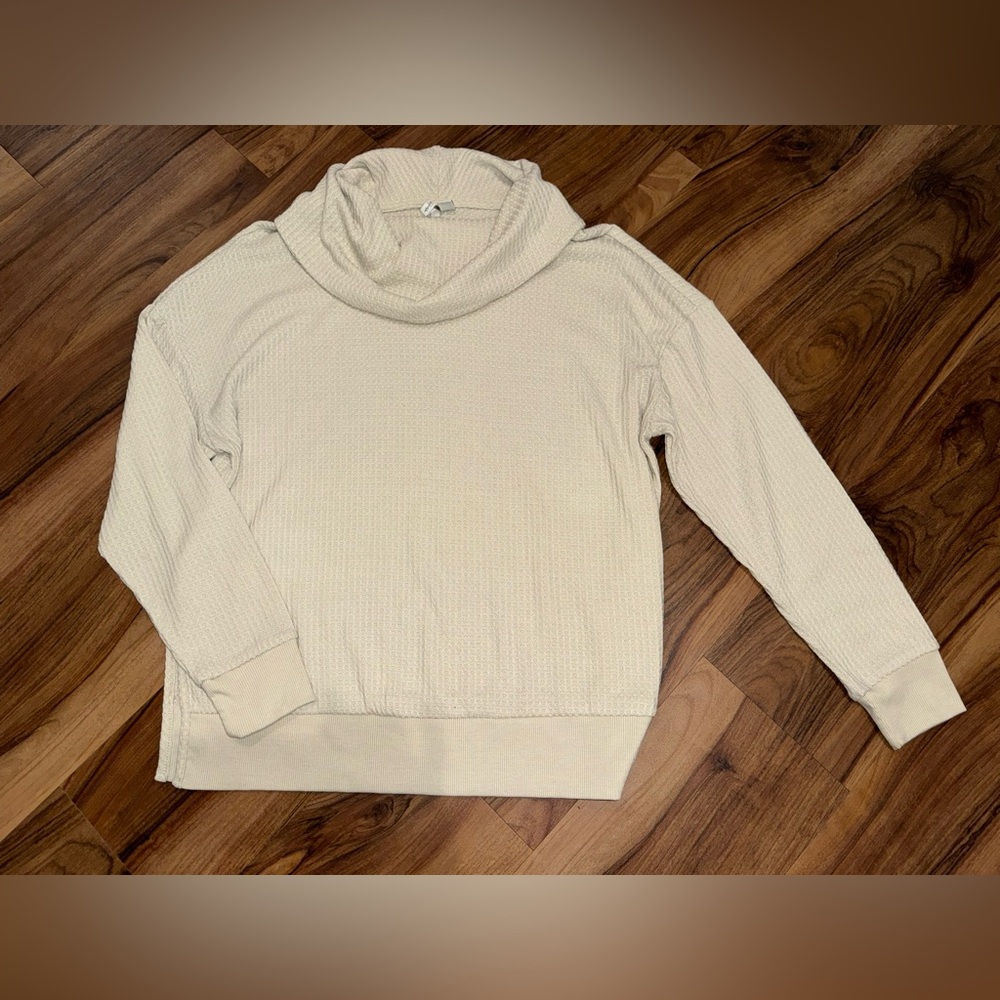 Live Well Lifestyle Beige Cowl Neck Thermal Waffle Knit Sweater Size M
